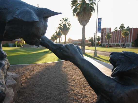 Statue of two wildcats.