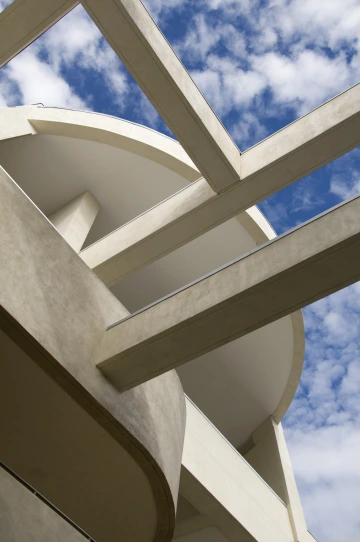 Student union ceiling and sky with clouds.